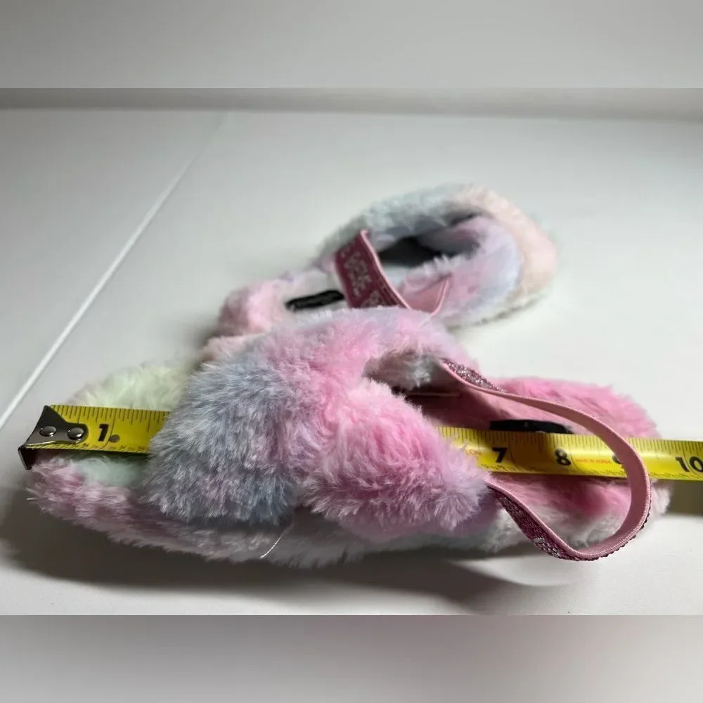 Bebe Girls Jeanna Faux Fur Open Toe Slingback Slippers Size XL 4/5